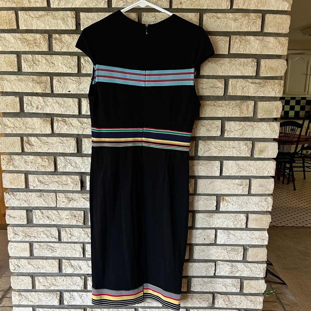 Elegant Black Midi Dress with Colorful Stripes - Picture 5 of 7